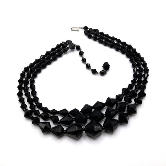 Vintage Germany Black Glass Beaded Necklace, 16", 1940s - Picture 4 of 10